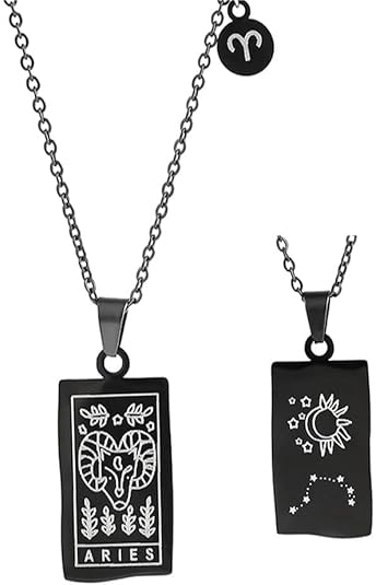 Charm 12 Constellation Pendant Necklace For Women -Vintage Black Color Zodiac Sign Square Charm Choker Chain,Jewelry Birthday Gift Accessories - Aries Necklace for men