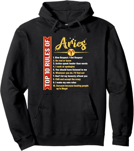 Aries Shirt Top 10 Rules Of Aries Birthday Pullover Hoodie - Aries Hoodie for men
