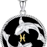 12 Constellation Necklace 925 Sterling Silver Zodiac Sign Coin Pendant Necklaces Black Onyx Astrology Horoscope Jewelry Birthday Gifts for Women Men - Pisces for men