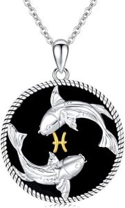 12 Constellation Necklace 925 Sterling Silver Zodiac Sign Coin Pendant Necklaces Black Onyx Astrology Horoscope Jewelry Birthday Gifts for Women Men - Pisces for men