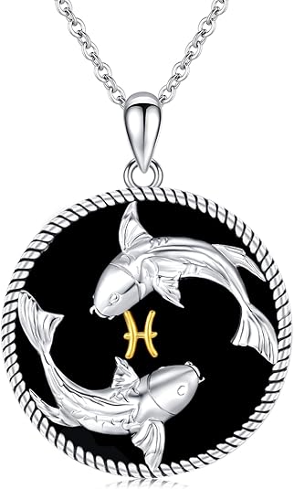 12 Constellation Necklace 925 Sterling Silver Zodiac Sign Coin Pendant Necklaces Black Onyx Astrology Horoscope Jewelry Birthday Gifts for Women Men - Pisces for men