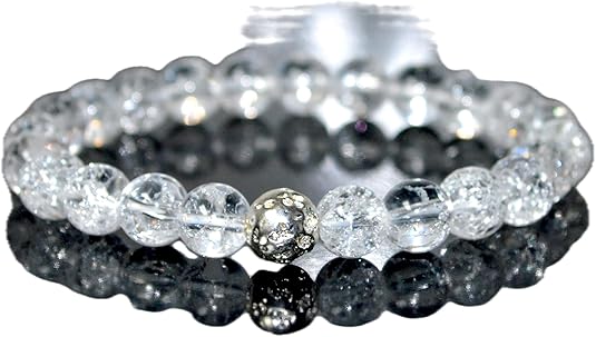 Himalayan Ice Crystal Quartz and Lava Beads Stretch Bracelet – Multi Tone Finish – Aries Birthstone – Universal Sun Sign - Crown Chakra Energy Bracelet - Aries Bracelet for men