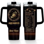 Personalized Zodiac Signs - Aquarius - 40 Oz Tumbler with Handle and Straw Lid, Custom Tumbler with Name Insulated Coffee Mug Stainless Steel Travel Mug, Birthday Gifts for Women Men - Aquarius Mug for men