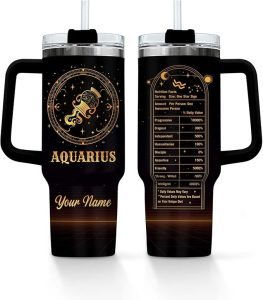 Personalized Zodiac Signs - Aquarius - 40 Oz Tumbler with Handle and Straw Lid, Custom Tumbler with Name Insulated Coffee Mug Stainless Steel Travel Mug, Birthday Gifts for Women Men - Aquarius Mug for men