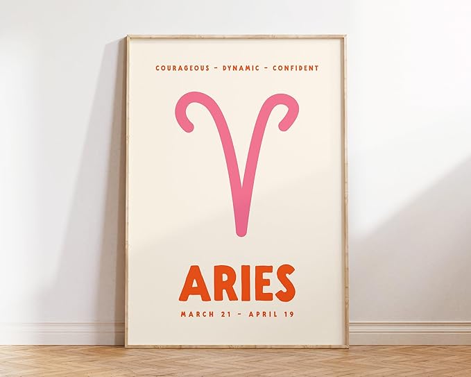 Aries Print, Zodiac Poster, Print, Trendy Wall Art, Star Sign Print, Preppy Wall Decor, Pink and Orange, Art - Aries Poster for men