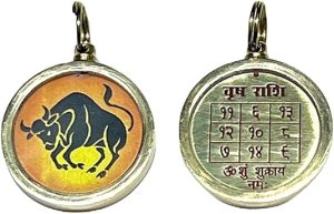 Zodiac Constellation Pendant Necklace - Sun Sign Amulet - Rashi Yantra Pendant - 1 Inch Brass Pendant with Zodiac Yantra - Taurus Products for men