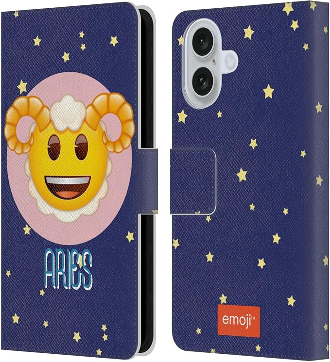 Head Case Designs Officially Licensed Emoji® Aries Zodiac Signs Leather Wallet Case Compatible with Apple iPhone 16 - Aries Phone Case for men