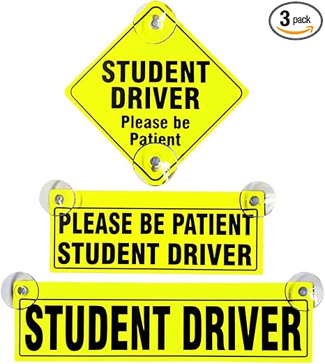 3PCS Student Driver Sticker for Car Window, Please Be Patient Student Driver Safety Sign Decal with Suction Cup, Removable New Driver Warning Sticker, Car Accessories - Aries Sticker for men