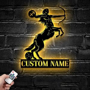 Custom Sagittarius Zodiac Symbol Constellation Star Metal Wall Art LED Light - Personalized Horoscope Name Sign Home Decor - Ideal for Home (Design 10) - Sagittarius Home Decor for men