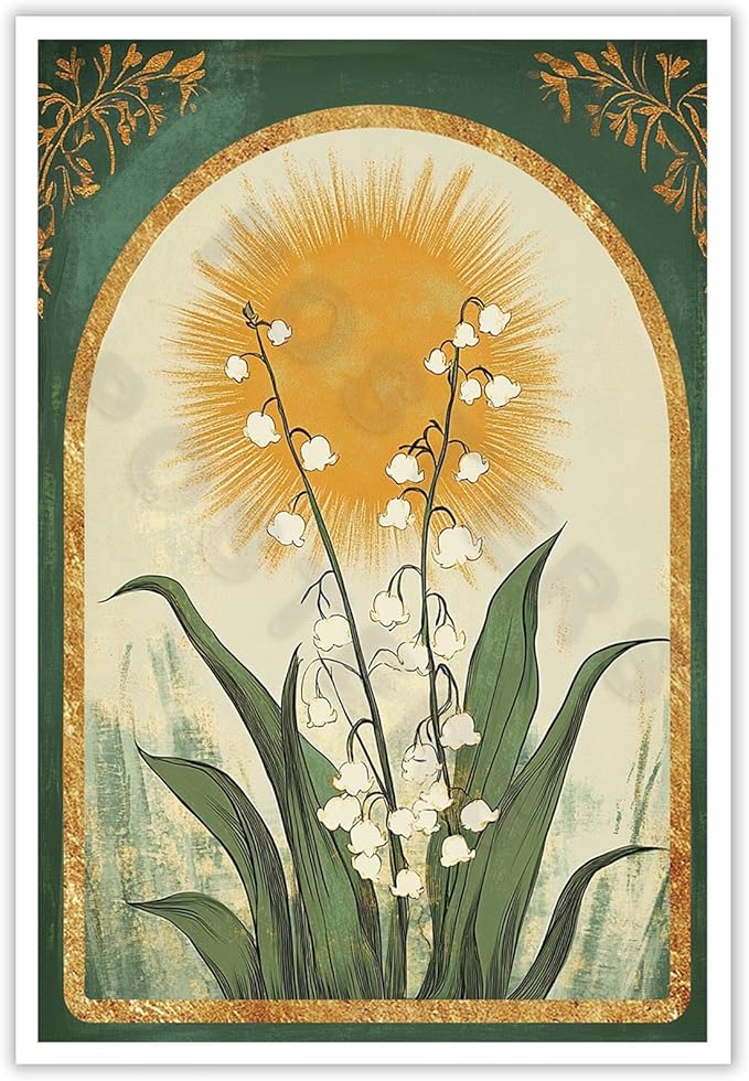 ZETCGSH Vintage Lily Of The Valley Emerald Green Sun Art Poster Mystical Folk Art Taurus Sign Flowery Spiritual Print Farmhouse Room Decor Aesthetics Botanical Boho Wall Art 16X24 in Unframed - Taurus for men