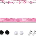 Breast Cancer Awareness License Plate Frame, Pink Ribbon Gradient License Plate Holder for Front and Rear Aluminum Cars Tags Accessories Decorative Car Decoration with 2 Holes Screws 6X12'' for Women - Cancer Car Accessories for men