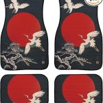 Japanese Crane Art Print Car Floor Mats Custom Traditional Style Bird Flying to The Moon Floor Mats for Cars Universal Front Rear Car Rugs Decorative Auto Car Accessories for Car Truck - Aries Car Floor Mat for men