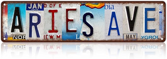 Vintage Aries Ave Wall Decor Street Signs Home Bar Coffee Metal Tin Signs 16 x 4 Inches - Aries for men