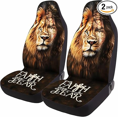 Lion Faith or Fear 2 Front Car Seat Covers for Car Truck SUV, Christmas Car Gifts, Durable Bucket Seat Cover, Protective Interior Decor - Aries Car Seat Cover for men