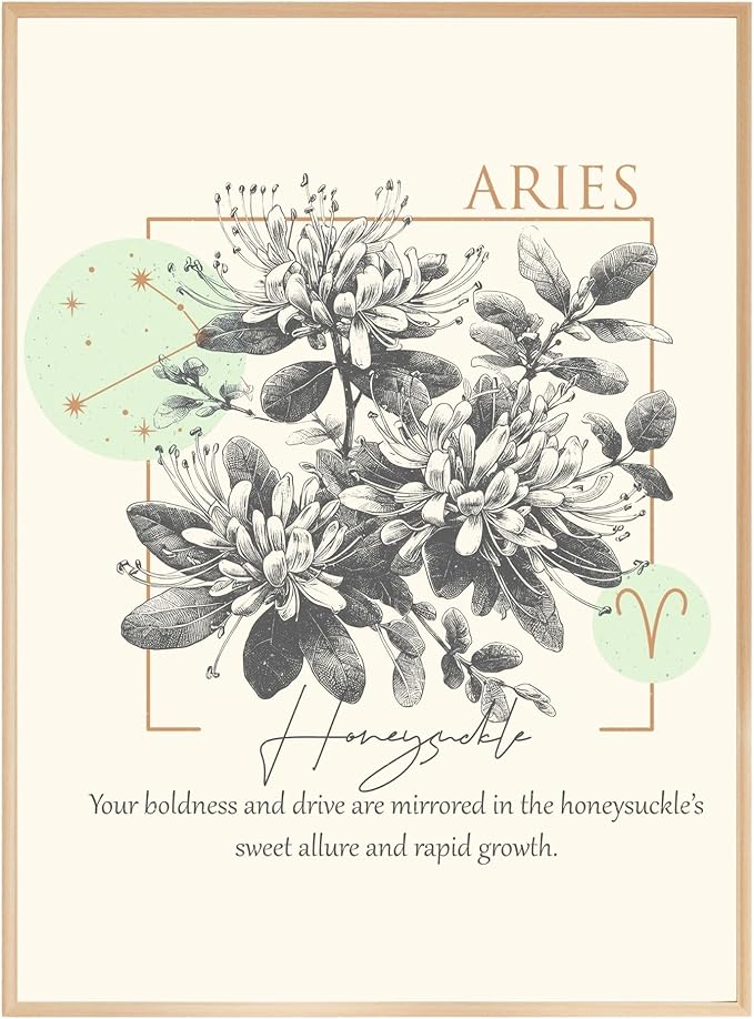 Zodiac Signs Poster Wall Art, Aries Gifts for Women, March 21 – April 19 Birthday Gifts, Astrology Wall Art Prints for Bedroom, Bathroom, Living Room Decor (Unframed) - Aries Poster for men
