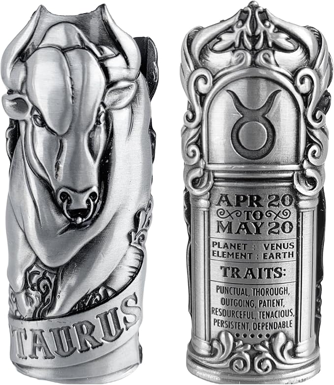 Metal Lighter Case Fits BIC, It Covers Standard Full Size Bic Lighter in J6. Zodiac Astrology Lighter Case, Design in Taurus. One Piece Per Order - Taurus for men