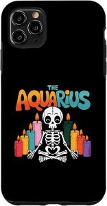 iPhone 11 Pro Max The Aquarius retro 70s cartoon Halloween Skeleton Horoscope Case - Aquarius Phone Case for men