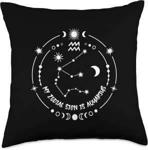 Zodiac Sign Aquarius with Star Constellation Throw Pillow - Aquarius Pillow for men