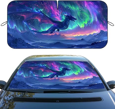 Dragon Car Windshield Sun Shade Aurora Borealis Cool Galaxy Blue and Purple Heatshield Front Window Car Sun Shade Windshield Blocks UV Rays Sun Visor Protector for Car Sedan Truck SUV Accessories - Aries Car Ornament for men