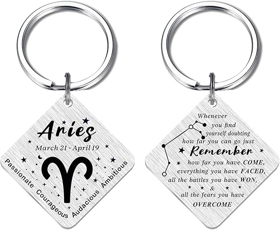 Christmas Zodiac Gifts for Women Men, Zodiac Sign Horoscope Keychain, 12 Zodiac Constellation Gifts for Friend Family - Aries Ring for men