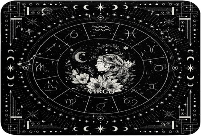 Feelyou Zodiac Soft Fleece Door Carpet Virgo Polyester Bath Rug Moon Star Pattern Non Slip Bath Mat Universe Cloud Galaxy Bathroom Floor Indoor Doormat,20x32 Inch - Virgo Car Floor Mat for men