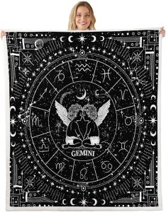 Feelyou Zodiac Fleece Throw Blanket Gemini Blanket for Kids Boys Girls Teens Moon Star Pattern Plush Blanket Universe Cloud Galaxy Fuzzy Blanket for Sofa Bed Couch,Baby 30x40 Inches - Gemini Blanket for men