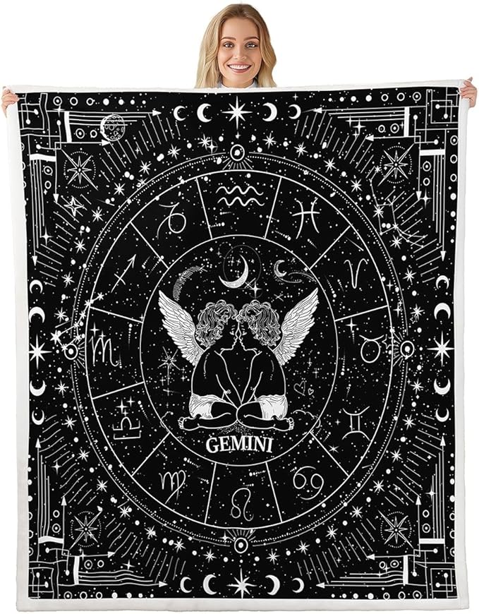 Feelyou Zodiac Fleece Throw Blanket Gemini Blanket for Kids Boys Girls Teens Moon Star Pattern Plush Blanket Universe Cloud Galaxy Fuzzy Blanket for Sofa Bed Couch,Baby 30x40 Inches - Gemini Blanket for men