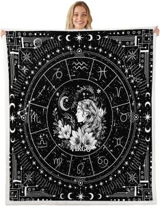 Feelyou Zodiac Fleece Throw Blanket Virgo Blanket for Kids Boys Girls Teens Moon Star Pattern Plush Blanket Universe Cloud Galaxy Fuzzy Blanket for Sofa Bed Couch,40x50 Inches - Virgo Blanket for men