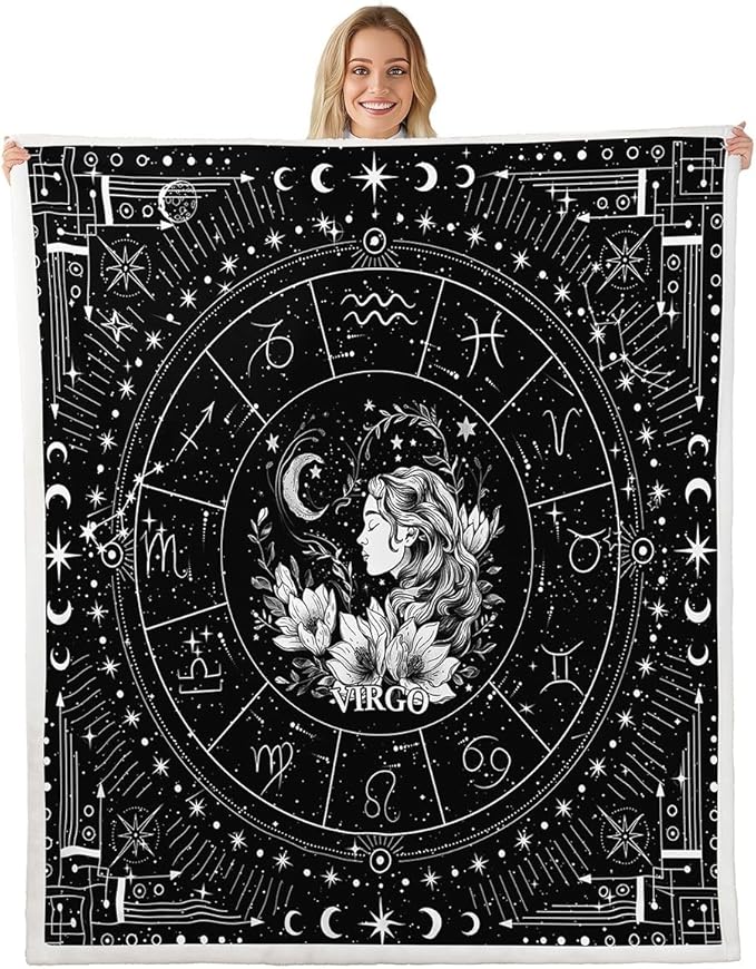 Feelyou Zodiac Fleece Throw Blanket Virgo Blanket for Kids Boys Girls Teens Moon Star Pattern Plush Blanket Universe Cloud Galaxy Fuzzy Blanket for Sofa Bed Couch,40x50 Inches - Virgo Blanket for men