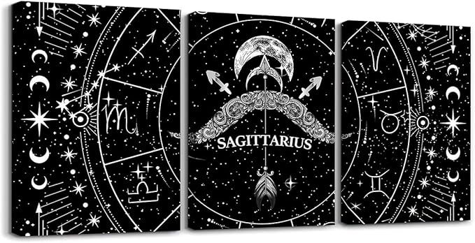 Feelyou Zodiac 3 Piece Canvas Wall Art for Living Room Bedroom SAGITTARIUS Wall Art for Home Decor Moon Star Pattern Office Wall Decor Universe Cloud Galaxy Wall Painting - Sagittarius Home Decor for men