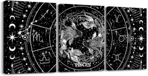 Feelyou Zodiac 3 Piece Canvas Wall Art for Living Room Bedroom PISCES Wall Art for Home Decor Moon Star Pattern Office Wall Decor Universe Cloud Galaxy Wall Painting - Pisces Canvas for men