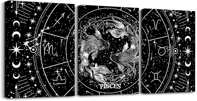 Feelyou Zodiac 3 Piece Canvas Wall Art for Living Room Bedroom PISCES Wall Art for Home Decor Moon Star Pattern Office Wall Decor Universe Cloud Galaxy Wall Painting - Pisces Canvas for men