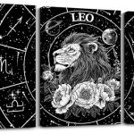 Feelyou Zodiac 3 Piece Canvas Wall Art for Living Room Bedroom LEO Wall Art for Home Decor Moon Star Pattern Office Wall Decor Universe Cloud Galaxy Wall Painting - Leo Canvas for men