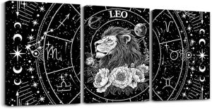 Feelyou Zodiac 3 Piece Canvas Wall Art for Living Room Bedroom LEO Wall Art for Home Decor Moon Star Pattern Office Wall Decor Universe Cloud Galaxy Wall Painting - Leo Canvas for men