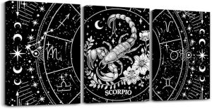 Feelyou Zodiac 3 Piece Canvas Wall Art for Living Room Bedroom SCORPIO Wall Art for Home Decor Moon Star Pattern Office Wall Decor Universe Cloud Galaxy Wall Painting - Scorpio Canvas for men