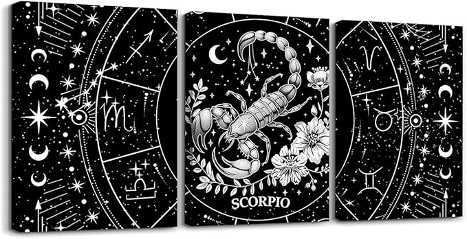 Feelyou Zodiac 3 Piece Canvas Wall Art for Living Room Bedroom SCORPIO Wall Art for Home Decor Moon Star Pattern Office Wall Decor Universe Cloud Galaxy Wall Painting - Scorpio Canvas for men