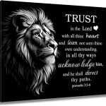 HVEST Lion Wall Art Black and White Lion and Inspirational Quotes Canvas Wall Art Animal and Bible Verse Wall Decor for Living Room Bathroom Bedroom Office, 12L x 16W Inches - Leo Canvas for men