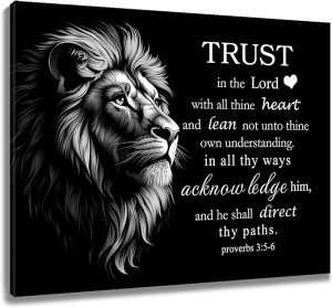 HVEST Lion Wall Art Black and White Lion and Inspirational Quotes Canvas Wall Art Animal and Bible Verse Wall Decor for Living Room Bathroom Bedroom Office, 12L x 16W Inches - Leo Canvas for men