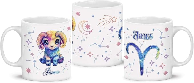 Custom Aries Zodiac Sign Ceramic Mug, Customized White Cup With Astrology Design, Personalized Choose Name Coffee Cup, Horoscope Full Wrap Mug 11oz Or 15oz, Gift For Family, Friend - Aries Mug for men