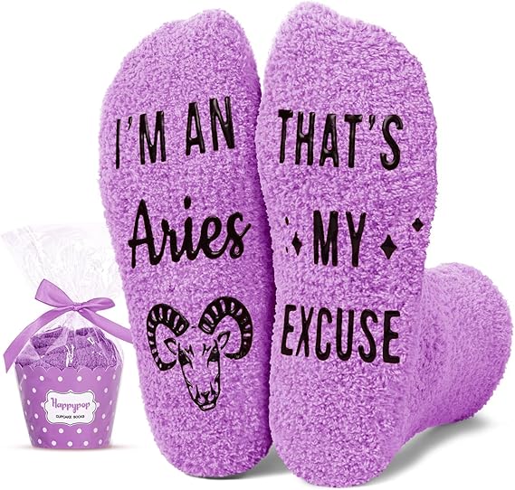 Zodiac Gifts for Women - Astrology Constellation Horoscope Gifts, Fuzzy Space Galaxy Socks - Aries Keychain for men