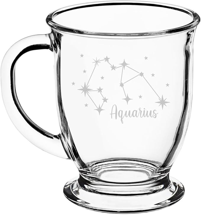 16oz Glass Coffee Mug Tea Glass Gift Star Zodiac Horoscope Sign (Aquarius) - Aquarius Mug for men