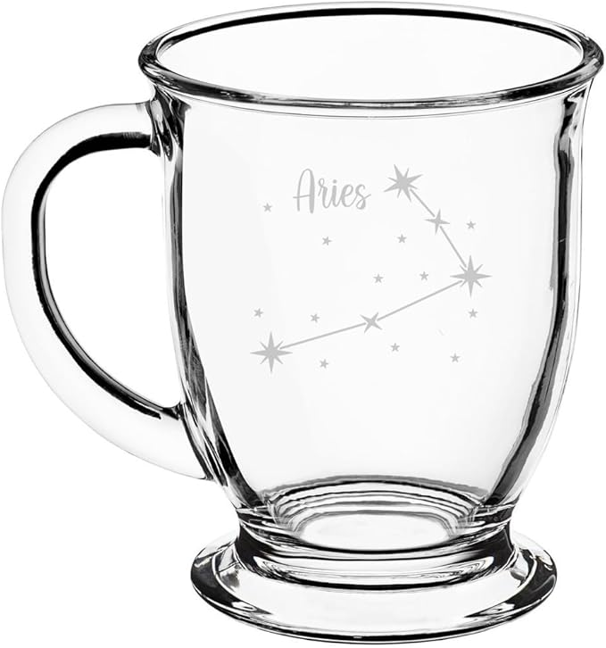 16oz Glass Coffee Mug Tea Glass Gift Star Zodiac Horoscope Sign (Aries) - Aries Mug for men