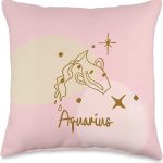 Boho Aquarius Pink Girly Preppy Astrology Vibes Throw Pillow - Aquarius Pillow for men
