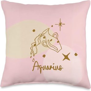 Boho Aquarius Pink Girly Preppy Astrology Vibes Throw Pillow - Aquarius Pillow for men