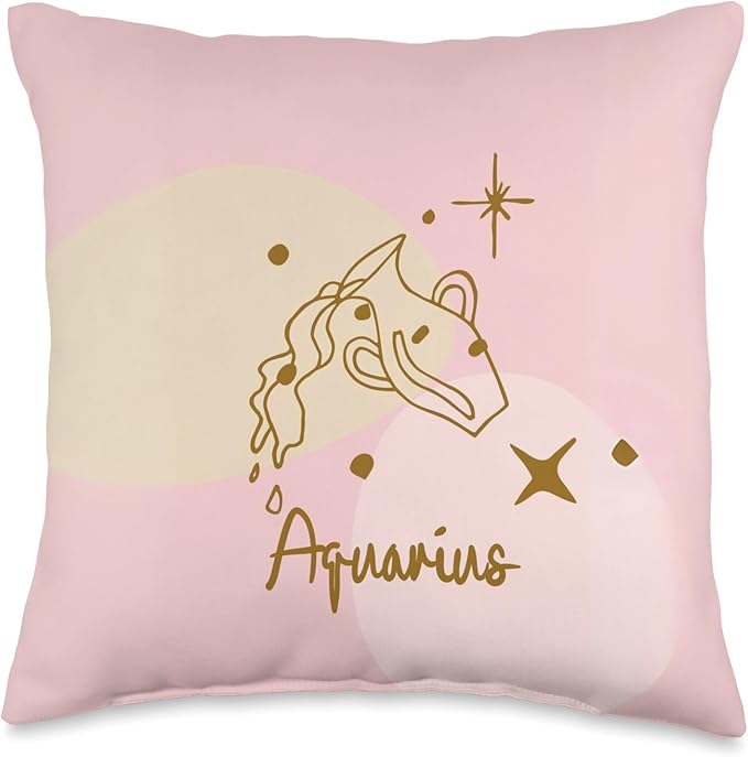 Boho Aquarius Pink Girly Preppy Astrology Vibes Throw Pillow - Aquarius Pillow for men