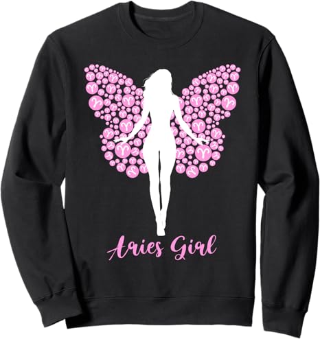 Aries Girl Sign Zodiac Symbol Women Graphic Butterfly Sweatshirt - Aries Sweatshirt for men