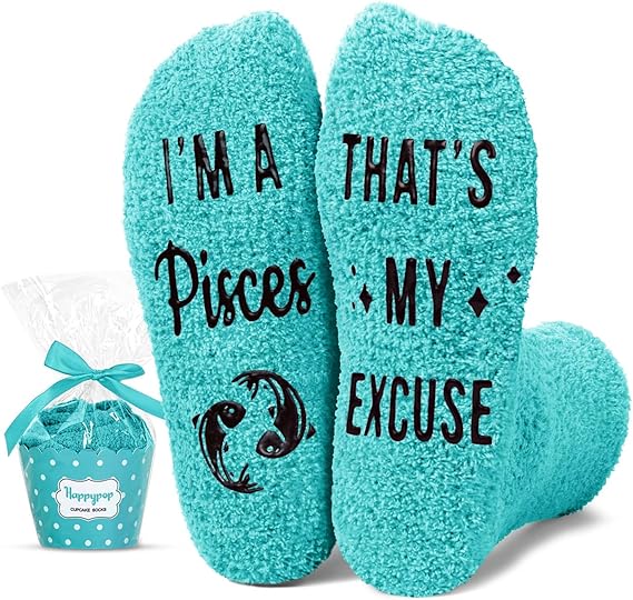HAPPYPOP Zodiac Astrology Constellation Gifts - Fuzzy Space Galaxy Socks Birthday Horoscope Gifts - Pisces for men