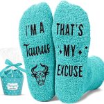 HAPPYPOP Zodiac Astrology Constellation Gifts - Fuzzy Space Galaxy Socks Birthday Horoscope Gifts - Taurus Products for men