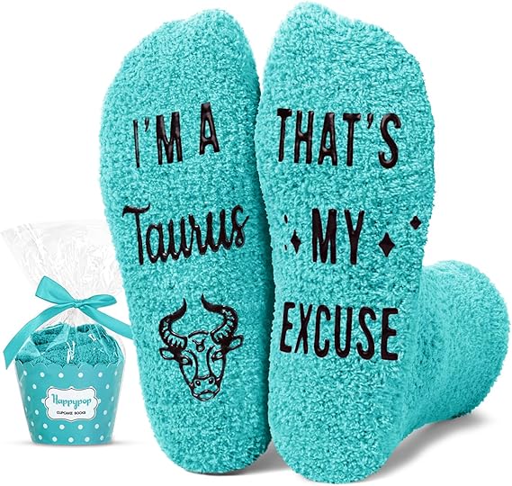 HAPPYPOP Zodiac Astrology Constellation Gifts - Fuzzy Space Galaxy Socks Birthday Horoscope Gifts - Taurus Products for men