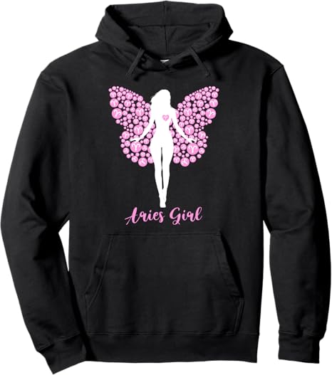 Aries Girl Zodiac Sign Symbol Butterfly Women Heart Pullover Hoodie - Aries Hoodie for men